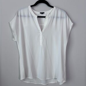 Ann Taylor White / Cream cap Sleeve Blouse with Mandarin Collar
